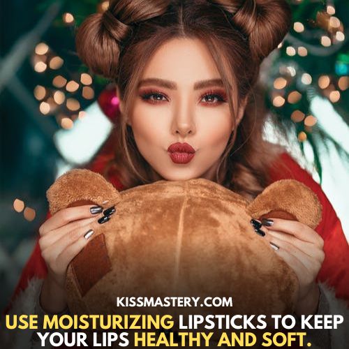 girl puckering her lips while holding teddy bear : how to get kissable lips.